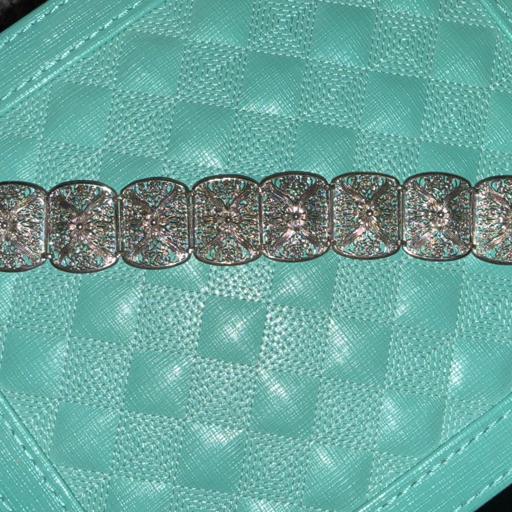 Vintage Sterling Silver Filigree Panel Bracelet | Art Deco Style | 7.5” | 25g